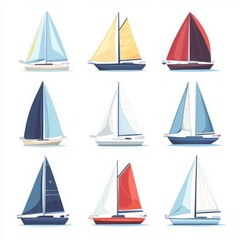 Sailboat vector art set flat color minimalist, with copy space