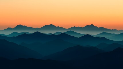 Fototapeta premium Minimalist silhouettes at sunset: Silhouettes of mountains or abstract shapes with the last rays of sunset softly illuminating the scene, creating a calming visual