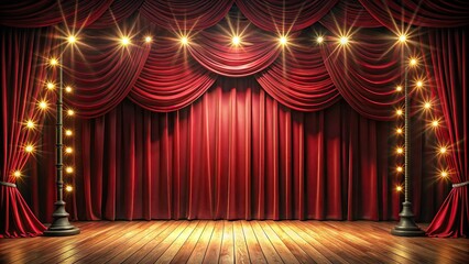 Empty stage with red curtains and lights