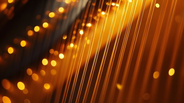 Abstract harp strings with soft light: Delicate harp strings softly glowing, with light subtly vibrating along the strings to represent soothing music