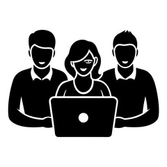 Collaborative Teamwork in a Professional Setting Illustration – Black and White Silhouette at Desk