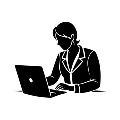 Collaborative Teamwork in a Professional Setting Illustration – Black and White Silhouette at Desk