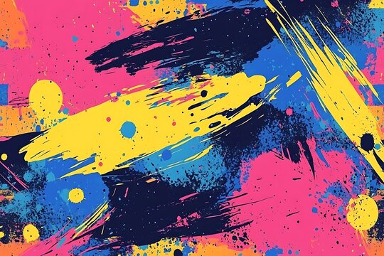 Geometric abstract design with distressed urban motif ideal for fabric or gift wrap. A colorful painting with splatters of paint all over it Generative Ai
