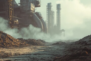 Fototapeta premium Terraforming machine on barren planet, with copy space