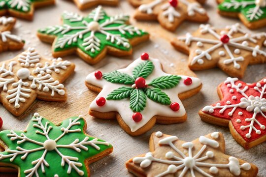 Delicious christmas gingerbread cookies with colorful icing - Powered by Adobe