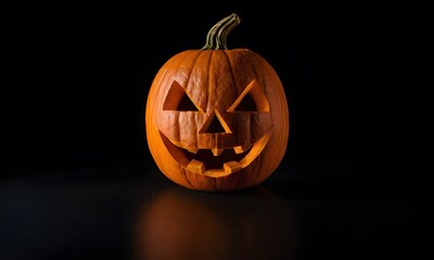 Jack O’ Lantern, Carved Halloween Pumpkin on black background