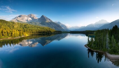 Fototapeta premium The forest and the lake harmonize in perfect balance. 