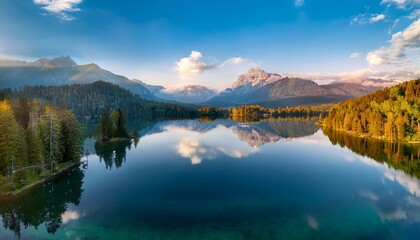 The forest and the lake harmonize in perfect balance.