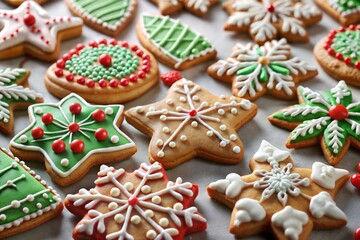 Beautifully decorated gingerbread cookies for christmas holidays