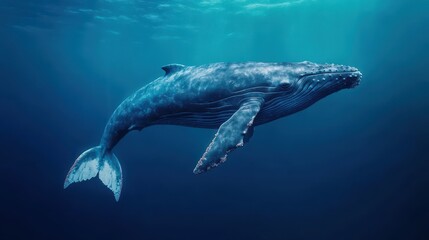 A Majestic Humpback Whale Gracefully Navigates the Deep Blue Ocean