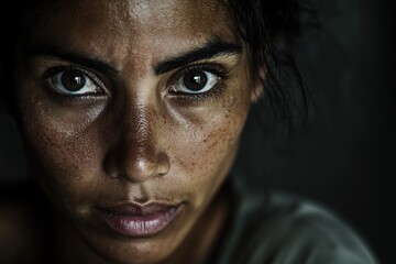 Victim of human trafficking, with copy space