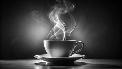 Black and White Silhouette of a Steaming Cup of Tea - Elegant Vector Illustration for Tea Lovers and Decoration