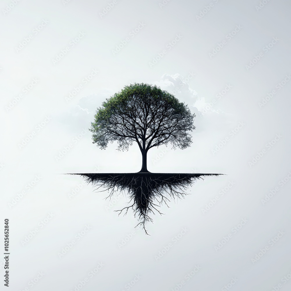 Poster a tree with branches that extend into the sky, symbolizing the limitless nature of a growth mindset.