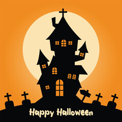 Halloween Haunted House - Eerie Nighttime Vector Scene