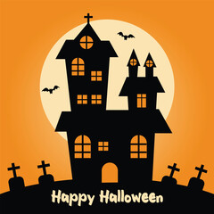 Halloween Haunted House - Eerie Nighttime Vector Scene