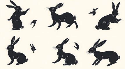 A Collection of Black Rabbit Silhouettes in Various Poses