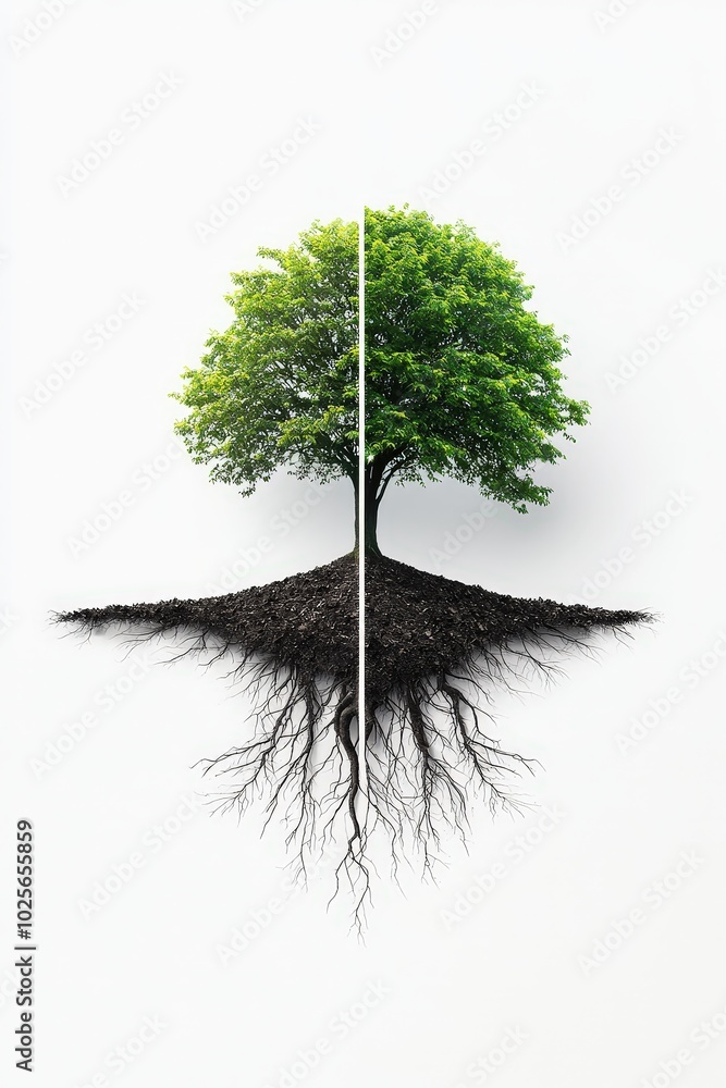 Poster a tree with deep roots and branches that extend beyond the frame, symbolizing a growth mindset.