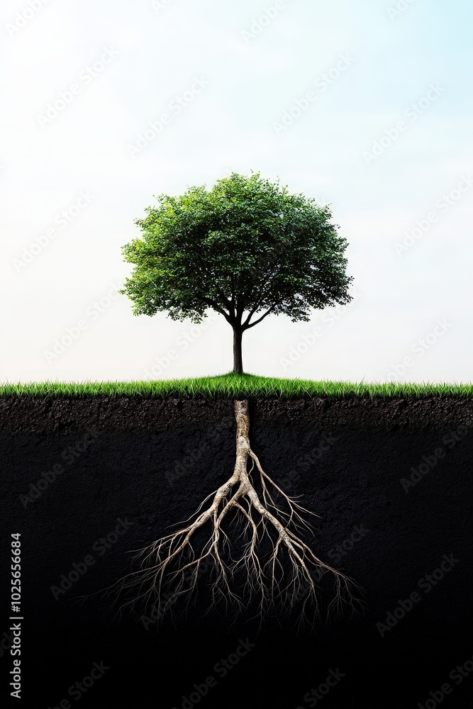 Poster a tree with deep roots and branches that extend far and wide.