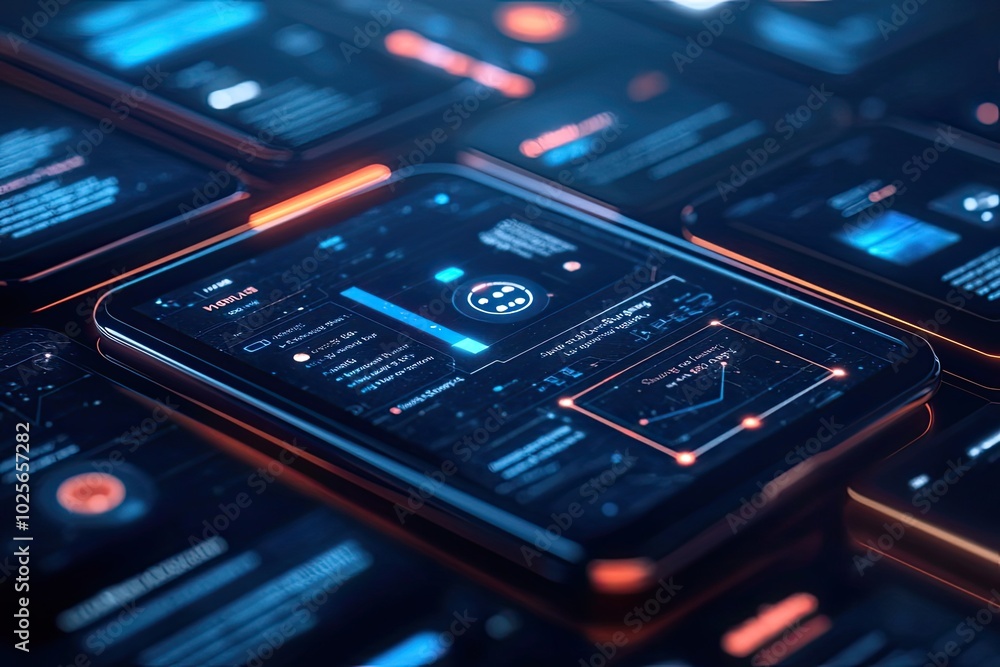 Aufkleber futuristic digital interface with data and graphs on a black smartphone