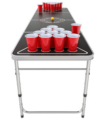 Beer pong table with cups isolated on white background - 3D illustration
