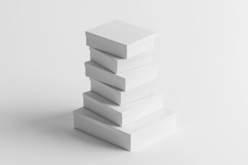 3D vector stack of flat white boxes, progressively smaller, isolated against a light backdrop.