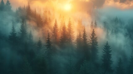 Scenic Mountain Landscape with Lush Green Forests and Blue Sky