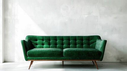 Green Velvet Sofa Against a White Wall