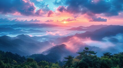 Scenic Sunrise Over a Blue Sky with Fluffy White Clouds