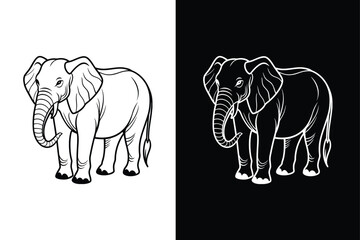 Elephant Icon Design. Simple Line Vector for Black and White Themes