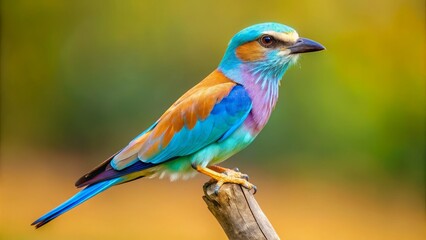 Obraz premium European Roller in Flight: Captivating Slow Motion Close-Up of Coracias Garrulus Taking Off from a Stick in the Wild