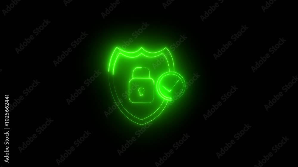 Poster black background lock icon animation with shield glow line – secure and modern design green color ic