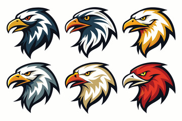 Set of realistic Eagle head Logo Icons - Vector Illustration on white background.