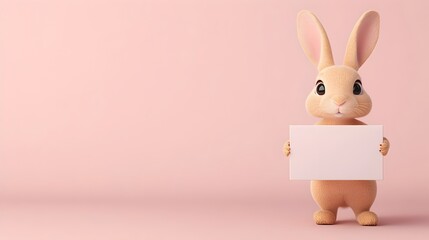 Obraz premium Adorable 3D Cartoon Rabbit Holding a Plain Rectangular Box on Soft Background