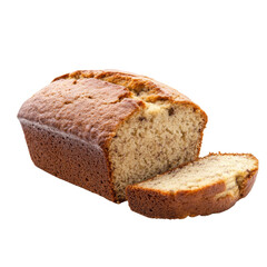 A freshly baked loaf of banana bread sliced and ready to enjoy on a wooden cutting board