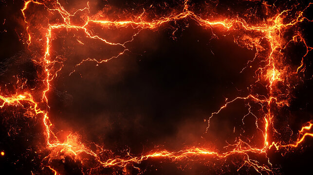 Electric lightning frame with jagged bolts and flashes