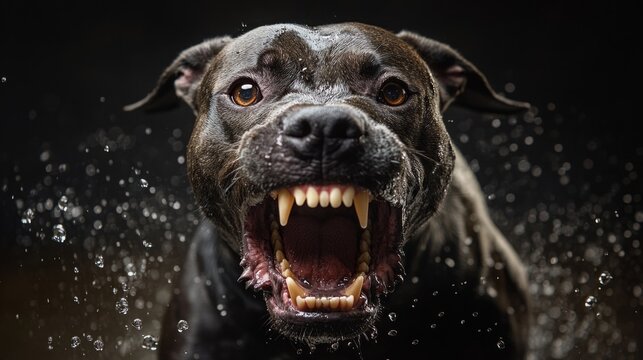 A dog with its mouth open and teeth bared, showing its teeth