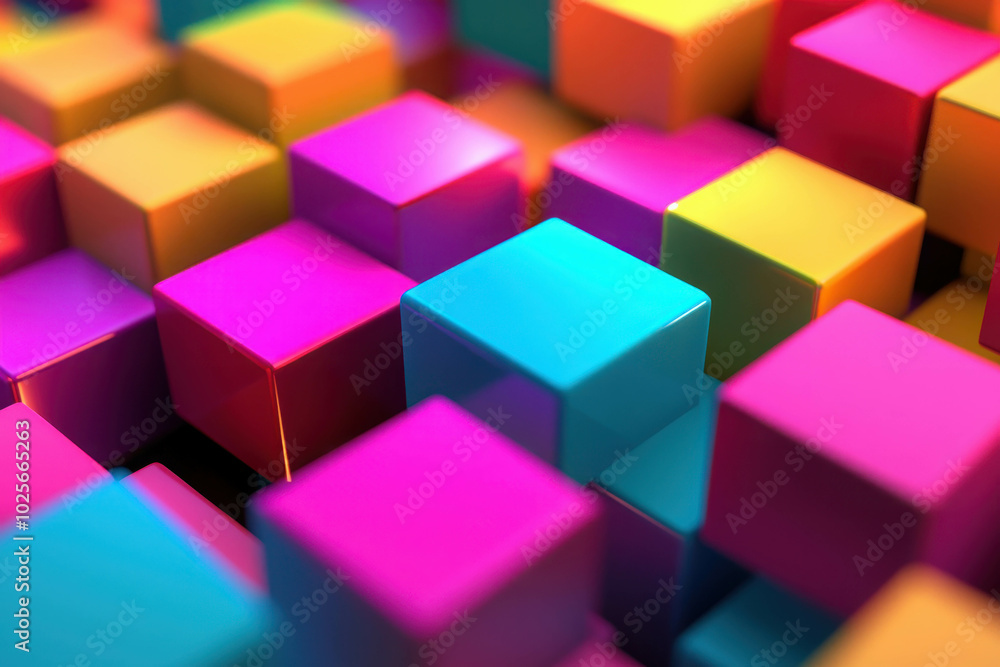 Poster colorful cubes abstract: a vibrant and abstract composition featuring a multitude of colorful cubes,