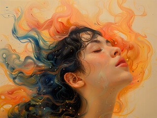 Dreamy Portrait of a Woman with Flowing Hair