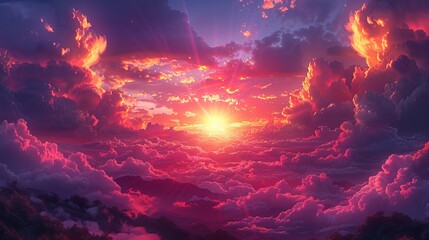 Fototapeta premium Warm Light of Sunset Over Breathtaking Mountain Landscape