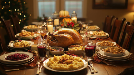 Fototapeta premium Thanksgiving Feast: A Bountiful Table Setting 