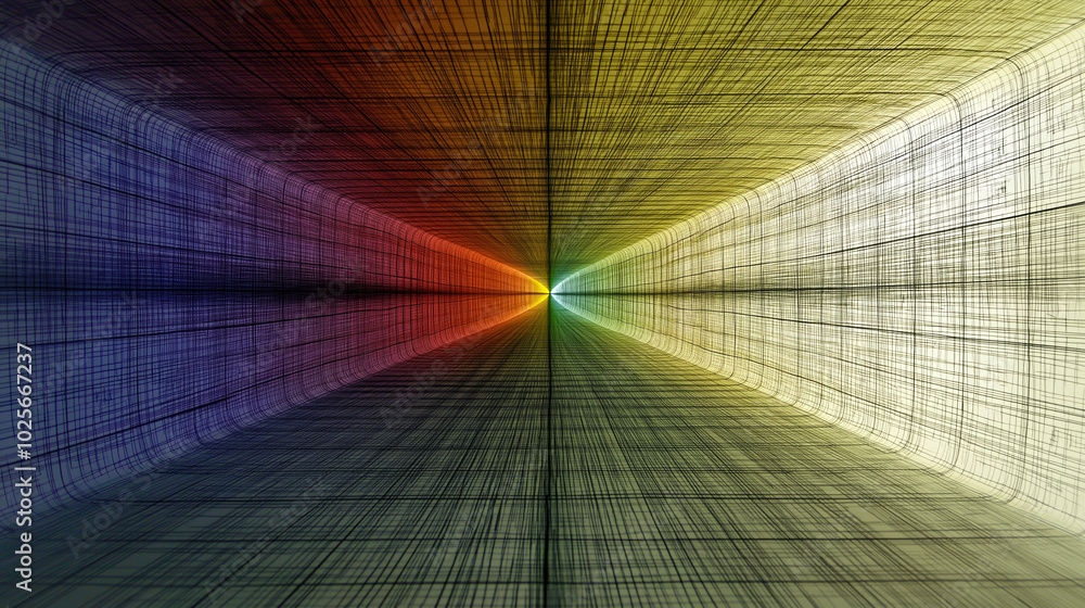 Poster abstract colored background perspective figure geometric cube with intersecting lines.the intersecti