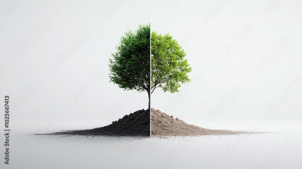 Poster a tree with stunted growth next to a flourishing tree, symbolizing the difference between a fixed an