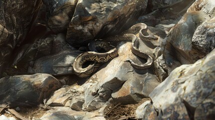 Obraz premium A Python Snake Coiled Among Rocks in a Natural Setting