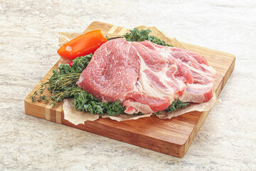 Raw pork neck for cooking