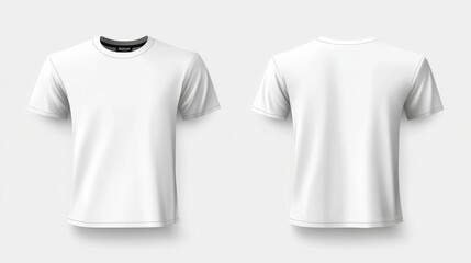 Front and back view of a plain white T-shirt on a male model, ideal for graphic design and illustration templates