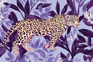 A Leopard Walking Through Purple Foliage