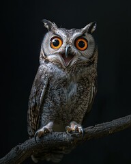 Surprised Wide-Eyed Owl Perched on a Branch