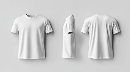 White male T-shirt mockup on a clean background, with front and back views perfectly aligned for template and design use.