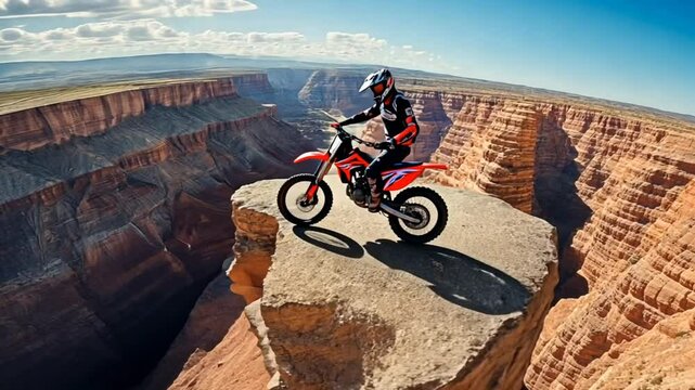 Motocross Rider on Canyon Cliff with Stunning Views