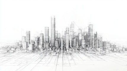 3D Architectural Blueprint of a Cityscape